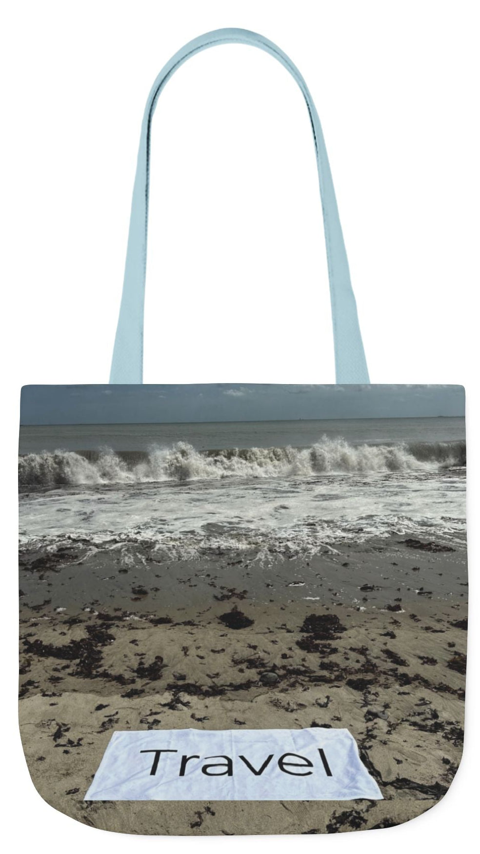 Travel Tote Bag 18” x 18” Same Allover Print on each Side. 4 Handle Color Options. “Wild Waves Travel Bag”