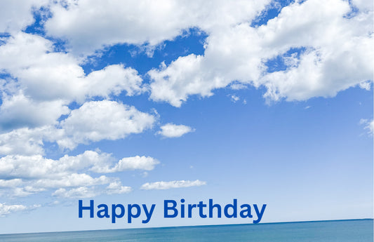 Digital Birthday Card| Seaside Bright Clouds Happy Birthday| Send or Print