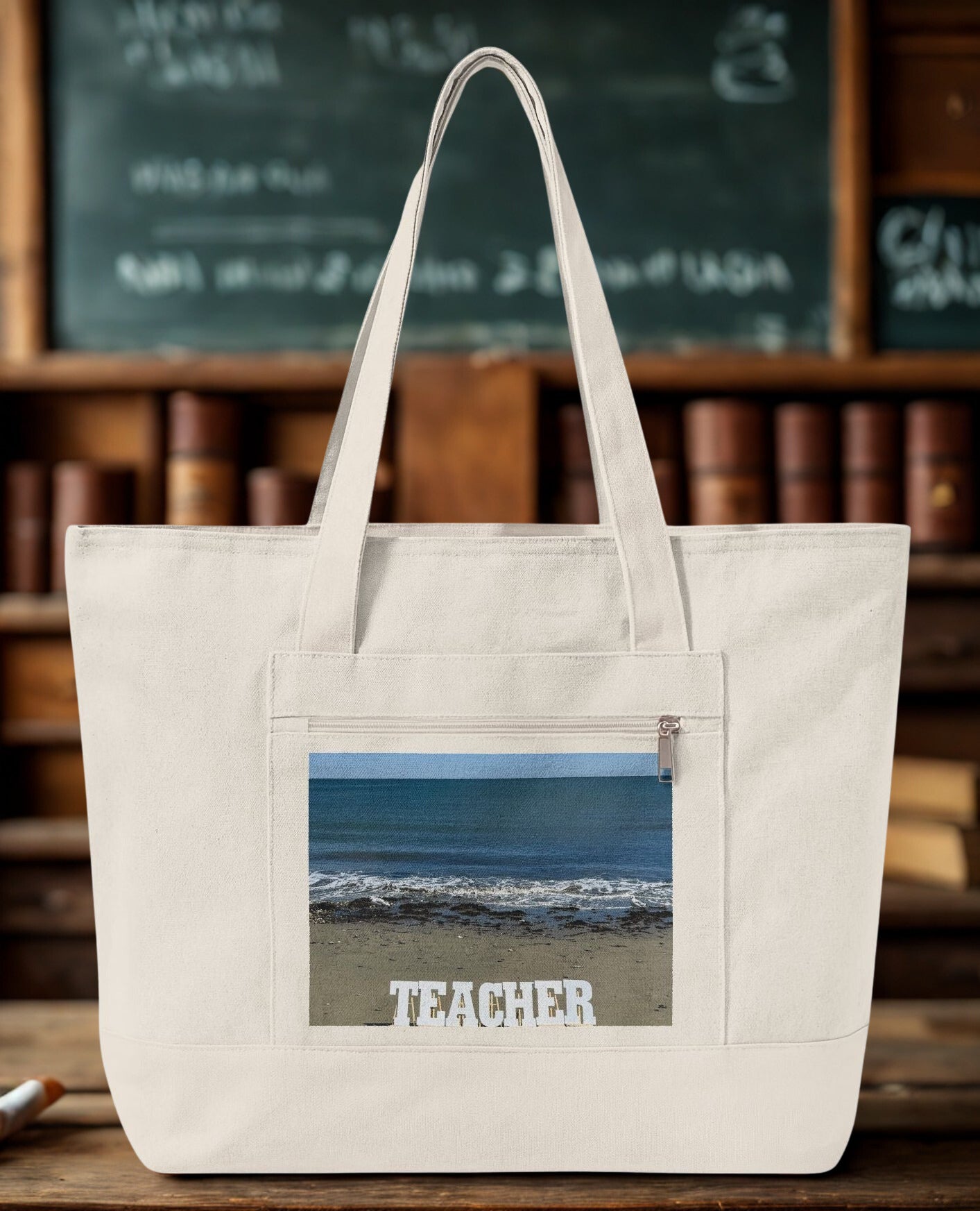 Beachside Teacher Tote Bag- Zippered Series